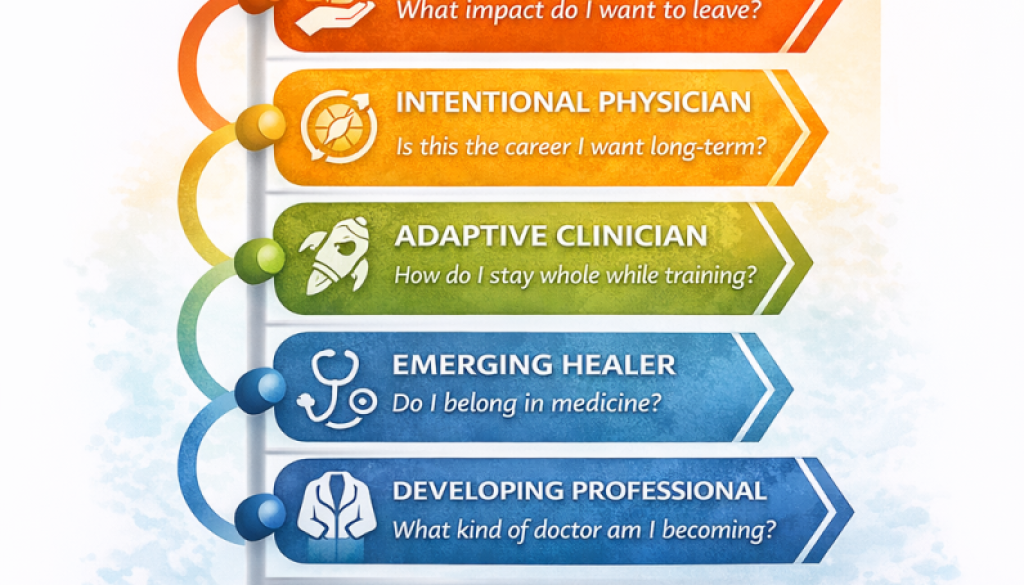 Developmental milestone physicians pass through during medical training.