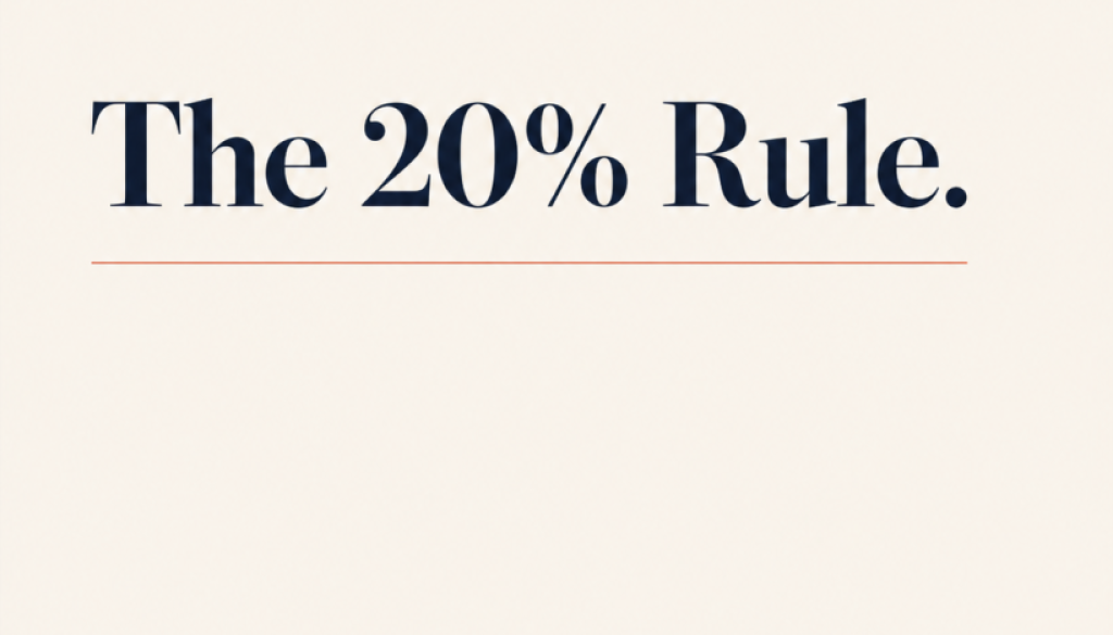 Editorial graphic reading "The 20% Rule" for a physician career article from The Developing Doctor
